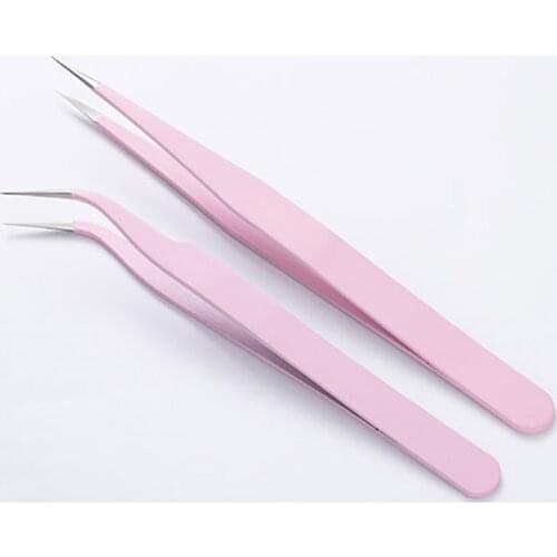 2pcs Stainless Steel Curved Straight Tip Eyelashes Tweezers Professional For Lashes Extension Beauty Tool DIY Nail Art Nipper