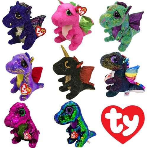 New 6" 15cm Ty Big Glitter Eyes Stuffed Peas Plush Animal Colored dragon Blue dinosaur Collection Doll Childrens Birthday Gift