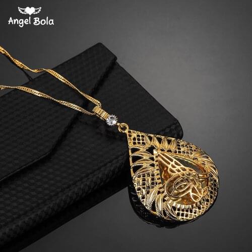 Ramadan Gift Chain Necklace Arabic Women White Crystal Gold Color Muslim Islamic God Allah Charm Pendant Necklace Jewelry