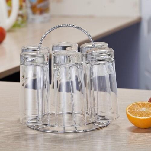 Stainless Steel 6 Cups Mug Glass Stand Holder Drying Shelf Home Kitchen Hanging Drainer Storage Rack Accessories