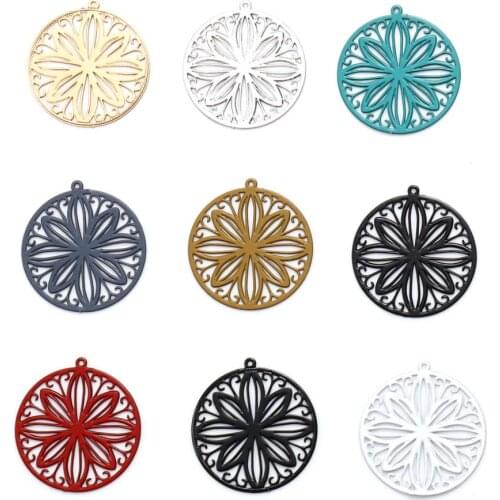 20 PCs Hollow Flowers Round Filigree Stamping Charms Spray-painted Floral Pendants For DIY Jewelry Made Finding 22x 20mm