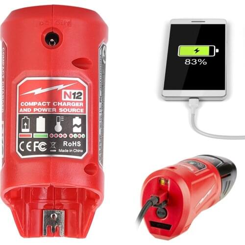 Oein N12 Charger Converter USB Power Charging Adapter for Milwaukee 48-59-1201 M12 Li-Ion Battery Adapter Mobile phone Power Sup