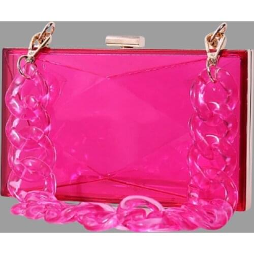 Clear Transparent PVC resin acrylic bag chain candy party evening Geometric shap box clutches purse frame lady wallet handbags