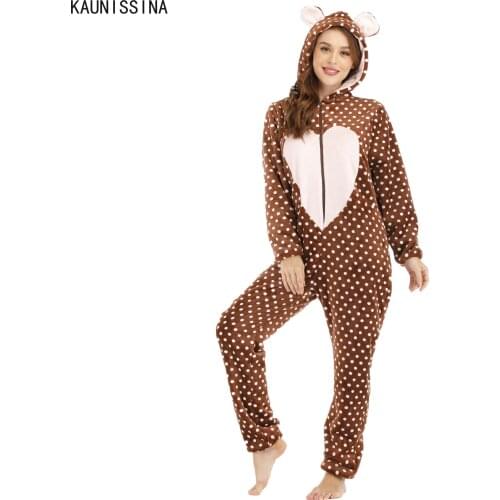 Plus Size Animal Onesies Hooded Flannel Winter Pajamas Cosplay Onesies for Adults Women Polka Dot Sleepwear Home Loungewear