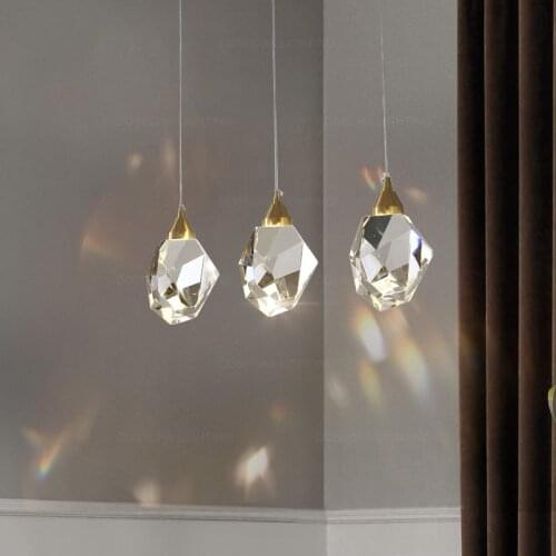 Luxury gold brass pendant light mini clear crystal pendant lamps small copper hanging cord lights bronze suspension kitchen lamp