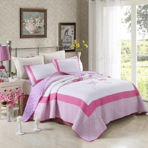 CHAUSUB Pink Girls Quilts for Bed 3PCS Bedspread on the Bed Washed Cotton Quilted Blanket with 2 Shams Queen Size Coverlet