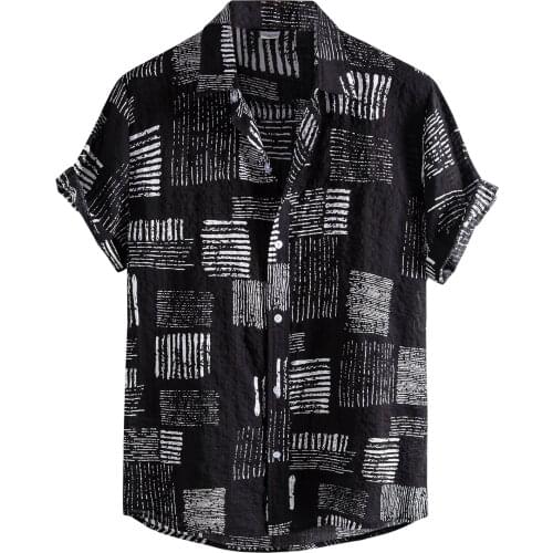 Mens Shirt Turn-Down Collar Blouse Summer Fashion Stripe Printing Men Shirt Short Sleeve Office Casual Shirt High Quality Tops