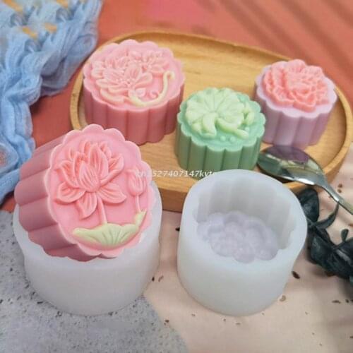 DIY Handmade Soap Making Supplies Mooncake Silicone Fondant Molds Exquisite Flower Cake Decorating Candle Molds Flexible