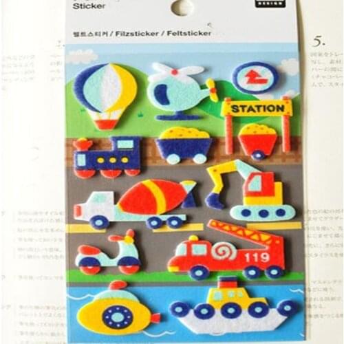 Pretty Cartoon Fire Truck Ship Helicopter Printed Felt Sticker DIY Nonwoven Felt Fabric