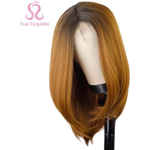 SUe EXQUISITE Medium Long Bob Synthetic Wigs for Women Long Straight Layered Hairstyle Natural Straight Wigs High Temperature