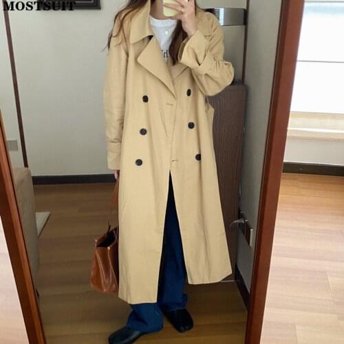 Fashion Autumn Oversized Women Long Trench Coats Long Sleeve Double-breasted Lace-up Loose Female Solid Overcoat Jacket