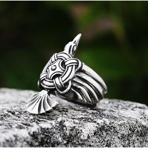 Vintage Norse Mythology Odin Crow Ring Stainless Steel Viking Ring Men Women Nordic Amulet Punk Biker Jewelry Gifts