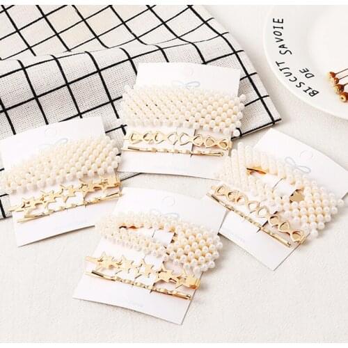 Ins Fashion 1Set Women Girls Elegant Pearls Hair Clips Barrettes Headwear Hair Ornaments Hairpins Headband Hair Accessories