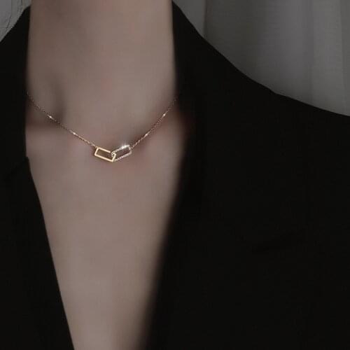 Simple Korean Geometric Clavicle Chain for Women Double Rectangle Cubic Zirconia Chain Necklaces Jewelry