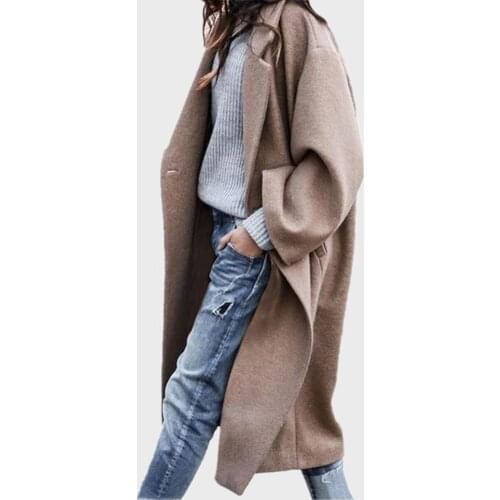 Women Fashion Autumn Loose Woolen Jacket Coat Vintage Long Sleeve Single Breasted Wool Coat Female Outerwear Chic Overcoat