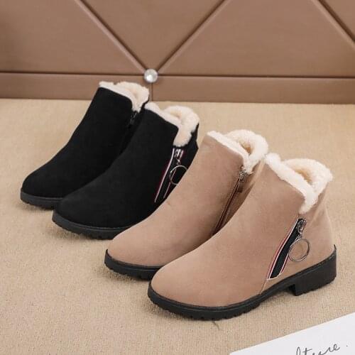 Women Winter Boots Faux Suede Warm Plush Ankle Boots Solid Color Zipper Female Snow Boots Simple Soft Design Plus Size Shoes