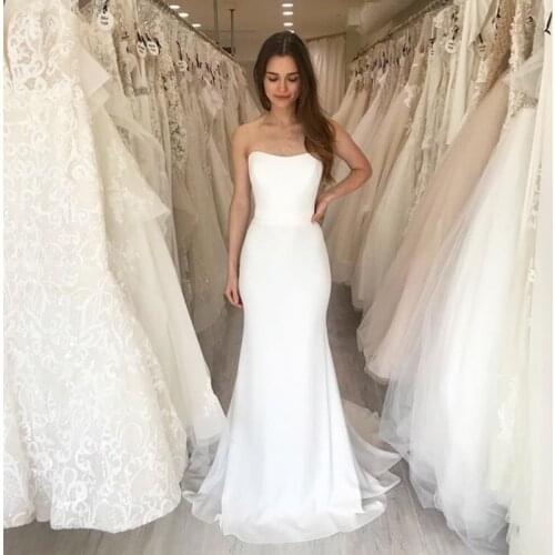 2020 New Elegant Long Beach Wedding Dress Strapless Mermaid Style Bohemian Bridal Dress Chapel Train Vestido De Noiva