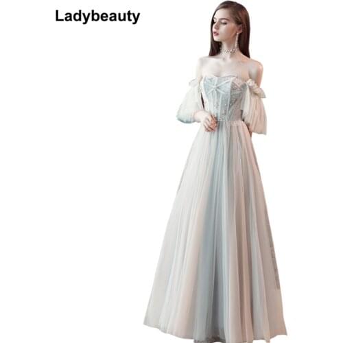Ladybeauty 2019 New arrival Long party dress A-line Prom dresses prom crystal Vestido de Festa lacing evening dresses