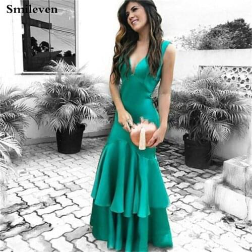 Smileven Sexy Lotus leaf Mermaid Evening Dress Robe de Soiree Prom Gowns Soft Satin Evening Party Gowns Vestido de Festa