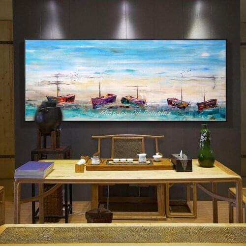 100% Handpainted Wall Art Canvas Painting Seascape Paintings Modern Living Room Home Decor Boat Landscape Oil Painting On Canvas