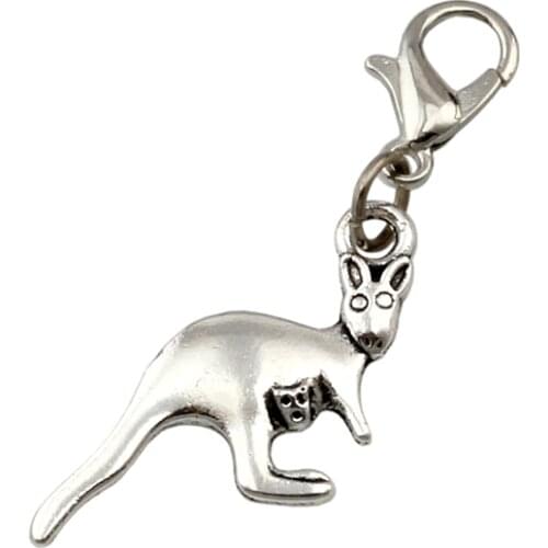 100Pcs Ancient Silver Zinc Alloy Kangaroo Charms Bead With Lobster Clasp Fit Charm Bracelet 12x41mm DIY Jewelry A-228b