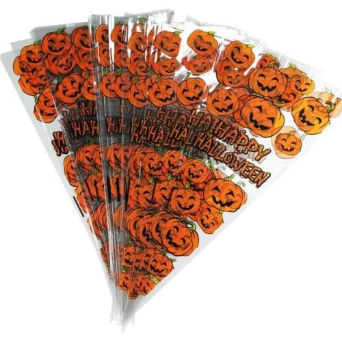 100pcs Halloween Cone Bag Pumpkin Bat Spider Triangle-shape Candy Bags Halloween Gift Favors Package Treat Or Trick Candy Pocket