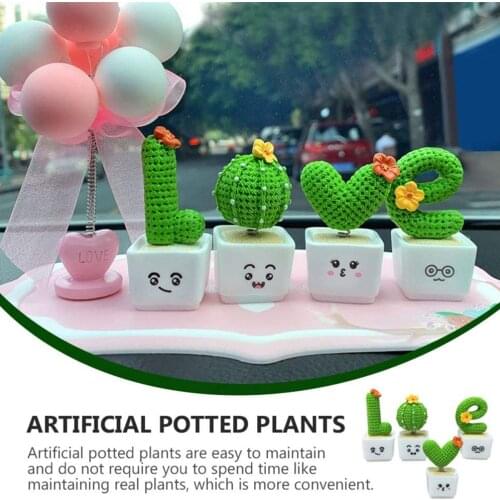 Car Dashboard Ornament 4PCS Spring Shaking Head Toy Plant Flower Cactus Potted Car Interior Dashboard Decor for Car Home Office