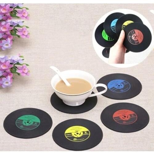 4pcs/set Home Table Cup Mat Creative Decor Coffee Drink Placemat Spinning Retro Vinyl CD Record Drinks Coasters