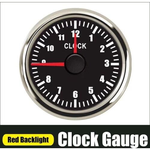 52mm Clock Gauges Red Backlight Instrument Hour Meters 0~12 Hours for Car Boat Yacht Show Clock Meters 9-32V