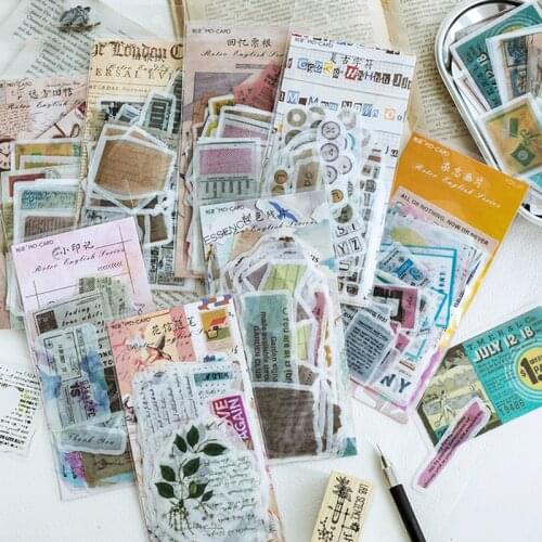 60PCS Vintage English Series Stickers Paper Creative Handbook Album Decoration Scrapbook Stickers DIY Diary Stationery Supplies