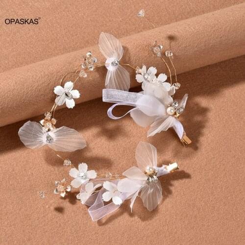 White Flower Wedding Hairband with Metal Clips End Comfortable to Wear Elegant Style Hairpins Long Lasting for Ladies Party