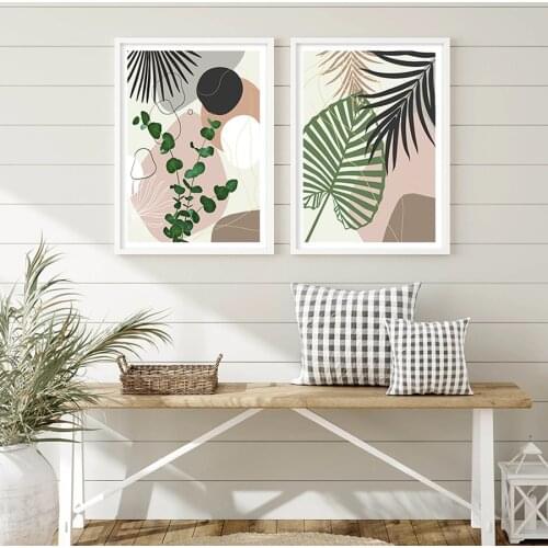 Bohemia Summer Tropical Palm Leaves Abstract Geometric Line Canvas Painting Wall Art Poster Print Picture for Living Room Decor