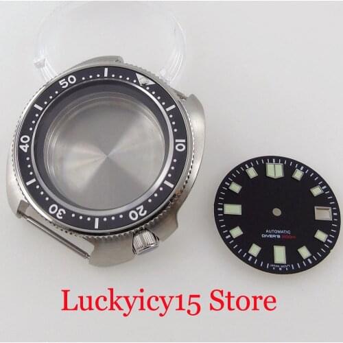 Diver 200M Automatic 41mm Watch Case fit nh35a nh36a Flat Sapphire Crystal Brushed Solid Back Black Dial Luminous marks Set