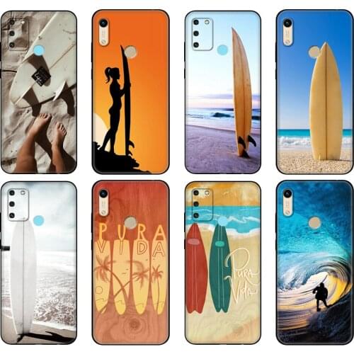 Black tpu Case For Honor 8a Prime 8s 9 10X Lite 9A 9C 9X Premium Pro 9S Case Cover surfboard surfing art surf