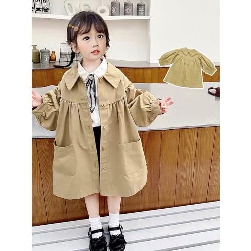 Spring Autumn Baby Girls Windbreaker Korean Style Doll Collar Single-Breasted Loose Coats Kids Casual Jackets Children Clothes
