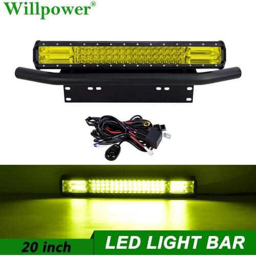 Offroad Car License Plate Holder + 288W 20 inch Yellow LED Light Bar For Jeep 4x4 Truck 4WD SUV Fog Light Bar Mounting Brackets
