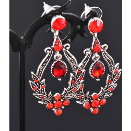KIOOZOL Vintage Blue Red Black Color Rhinestone Drop Earrings For Women Wedding Party Jewelry Accessories 611 KO3