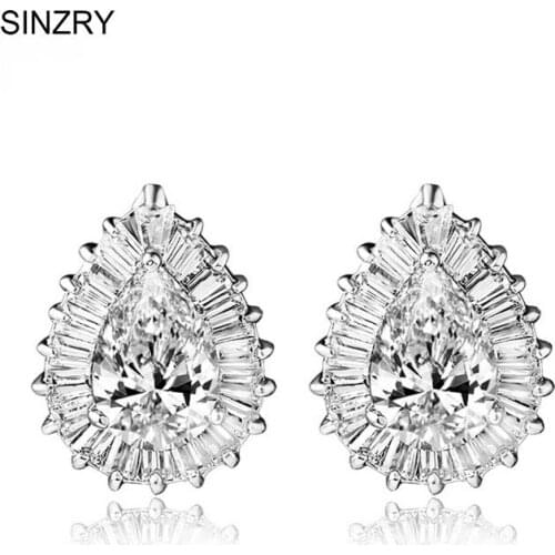 Classic Pear shaped CZ with Rectangle small zircon surrounded Tear Stud Earring top quality