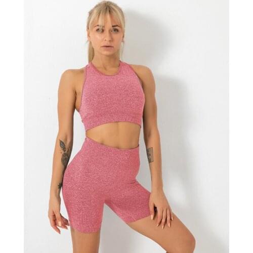 2pcs Women Seamless leggings Shorts Yoga Set Running Sports Suits Bra Sleeveless Breathable Summer Tanks Fitness Gym Sets