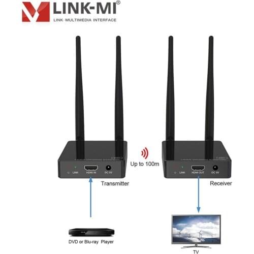 LINK-MI WE02 100M HDMI Wireless Extender With One-Way IR Transmitter and Receiver 1080P@60Hz H.265 HDMI 1.3 HDCP 1.4 DVI 1.0