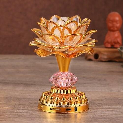 Lotus Flower Lights Buddha Bright Lamp LED Colorful Light Lotus Lanterns Buddha Prayer Machine Goddess Buddhist Music Temple