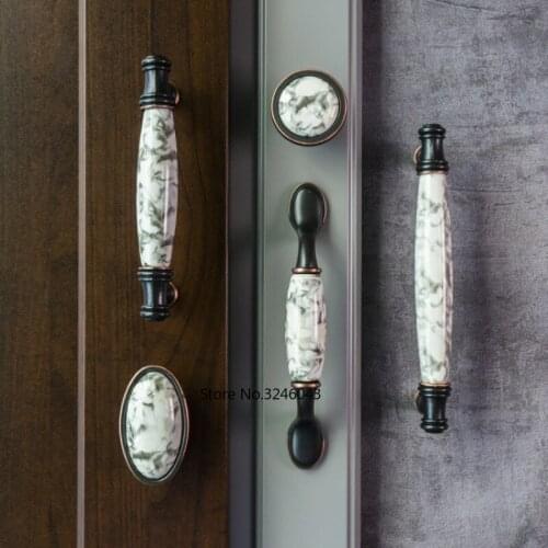 Nordic modern minimalist ceramic imitation marble black retro cabinet wardrobe door small handle