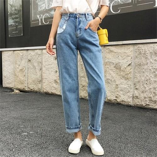 Mazefeng 2020 Women Jeans Denim Casual Vintage Korean Style Blue Women High Waist Pants for Ladies Grils Ankle Length Jeans