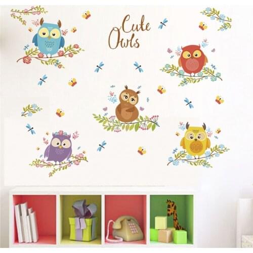 Cute Owls Family Wall Stickers Home Decoration Kids Room Bedroom Animal Owlet Mural Art Diy Pvc Bird Wall Decal