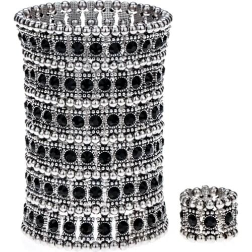 Multilayer stretch cuff bracelet ring sets wedding bridal crystal jewelry women her wife mom girlfriend gifts B14 dropshipping