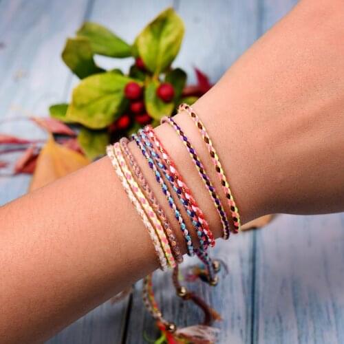 Fashion Friendship Knitting Bracelet Tibetan Cotton Rope Copper Bead Tassel Bracelet Adjustable Bohemian Bracelet