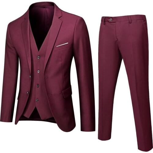 Men Skinny 3 Pieces Set Formal Slim Fit Tuxedo Prom Suit / Male Groom Wedding Blazers High Quality Dress Jacket Coat Pants Vest