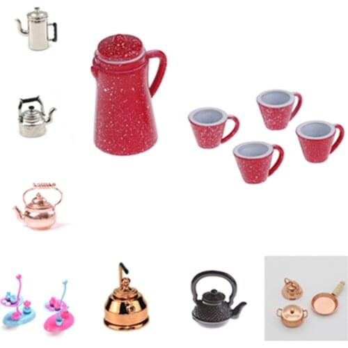 NEW Metal Kettle Simulation Furniture Tea Pot Kitchen Model Toys for Doll House Decoration 1/12 Dollhouse Miniature Accessories