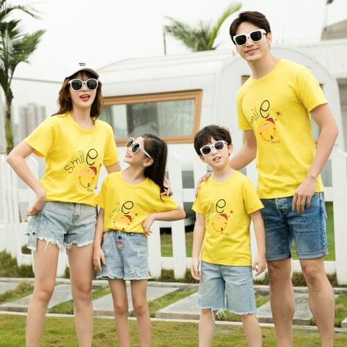 Father&Mother&Kid Clothes Summer Family Matching Outfits Parent-child Solid color fashion T-shirt Short Sleeve Pullover Tops