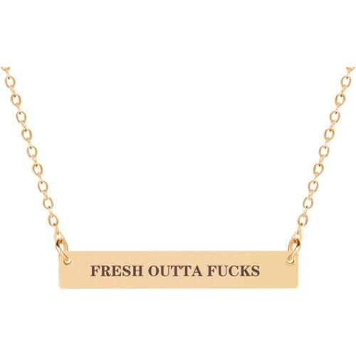 FRESH OUTTA FUCKS Letter Engraved Personality Horizontal Bar Gold Chain Pendant Necklace Clavicle Chain Women Party Jewelry